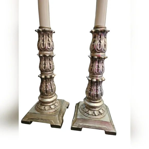 Pair of Gold Candlestick Lamps - Picture 4 of 7